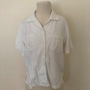 White Short Sleeve Linen Blouse